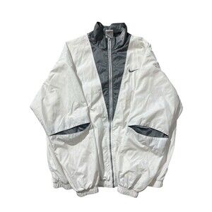 VTG 90s 00s Y2K Nike Men's Windbreaker Track Retro Jacket White & Gray RARE Sz M
